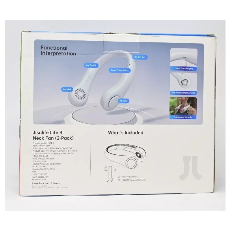 Jisulife Portable Personal Neck Fan 2 Pack Rechargeable Hands Free