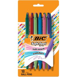 BIC Soft Feel Assorted Colors Retractable Ballpoint Pens, Medium Point (1.0mm), 18-Count Pack, Colorful Pens With Soft-Touch Comfort Grip