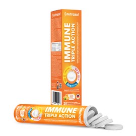 Nutrazul Immune Triple Action Effervescent Tablets -1000 mg Vitamin C, Vitamin D, Zinc I Orange 20's I Gluten Free, Sugar Free, Lactose Free & Preservative Free I Maintains Immune Function