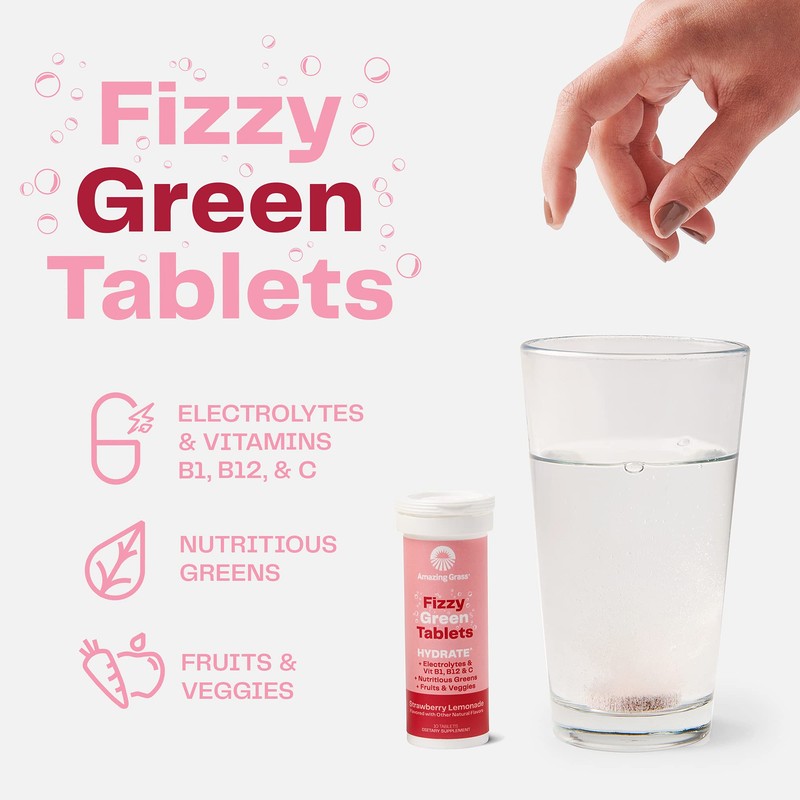 Amazing Grass Electrolyte Tablets, Fizzy Greens Water Flavoring Tablet with