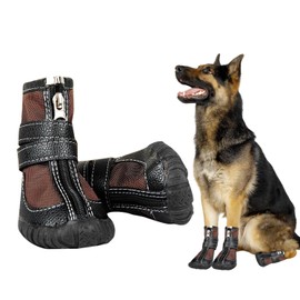Large Big Dog PU Leather Sport Shoes Winter Waterproof Pet Dog Puppy Boots Non-Slip Pitbull Golden Retriever Rain Shoes (9(Width 2.3inch), Brown)