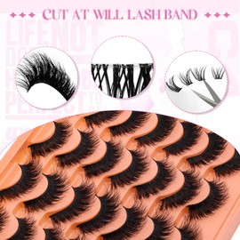 FADLASH False Eyelashes 14 Pairs Faux Mink Lashes Wispy Fake Eyelashes Natural Look 3D Volume Soft Fluffy Lashes Handmade Eyelashes Cat Eye Lashes Fake Lashes Strips (LZ-DD-14)