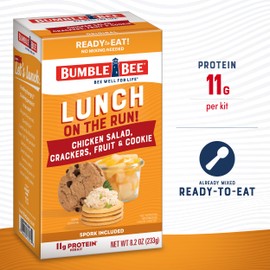 Bumble Bee Lunch On The Run Chicken Salad with Crackers Kit, 8.2 oz - Ready to Eat, Includes Crackers, Cookie & Mixed Fruit - Shelf Stable & Convenient Source of Protein