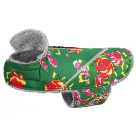 VIVAGLORY Cold Weather Dog Coats, Warm Dog Fleece Vest Jacket with Two-Way Zipper Opening, Dog Coats Pet Jacket with Fleece Lining for Small Pets, Northeast Florals-Green, XS