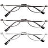 REAVEE 3 Pack Retro Designer Alloy Half Moon Reading Glasses