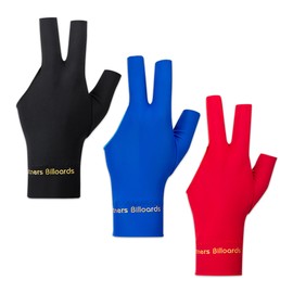 Comidox 3Pcs Man Woman Elastic Lycra Left Hand 3 Fingers Billiard Cue Glove for Shooters Carom Pool Snooker Cue Sport Red&Blue&Black