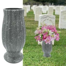 MYGDLUS Cemetery Vase, Plastic, Grave Decorations, Flower Holders with Metal Spikes&Drain Stopper, Gray
