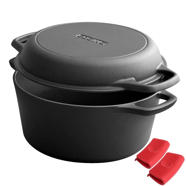 EDGING CASTING 2-in-1 Pre-Seasoned Cast Iron Dutch Oven Pot with
