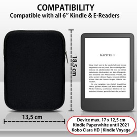 MyGadget Neoprene Sleeve Case for Tablet up to 6 Inches [16.5 x 12.5 cm ] - Protective Case for e.g. Kindle Paperwhite [up to 2021] | Kobo Clara HD - Black