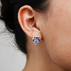 Flower Earrings 925 Sterling Silver Violet Earrings Purple Hypoallergenic Violet Flower Stud Earrings for Women Dainty Cute Mothers Day Flower Earrings Jewelry