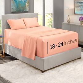 Nestl Extra Twin XL Deep Pocket Sheets Set - 4 PC Soft Microfiber Twin XL Sheets Deep Pocket - Fade Resistant Bedding Sheets & Pillowcases - Twin XL, Peach
