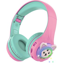 Riwbox Baosilon Cat Kids Headphones LED Light Volume Limited Bluetooth Over Ear