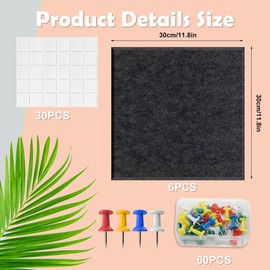 Filz Pinnwand Große Selbstklebend 30 * 30CM,Filz-Wandfliesen mit Pushpins,Filzboard Memotafeln Memo Boards Bulletin Board Wanddekoration für Büro Küche,Fotos Memos (Dunkelgrau -6 Stück)
