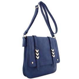 ALYSSA Double Compartment Large Flapover Crossbody Bag (Navy Blue)