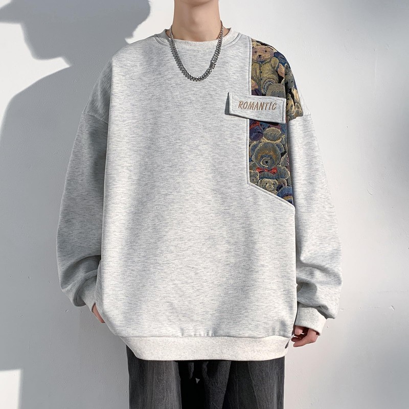 GMOYD Men's Crew Neck Embroidered Casual Long Sleeve Sweatshirt, Hw23592grey
