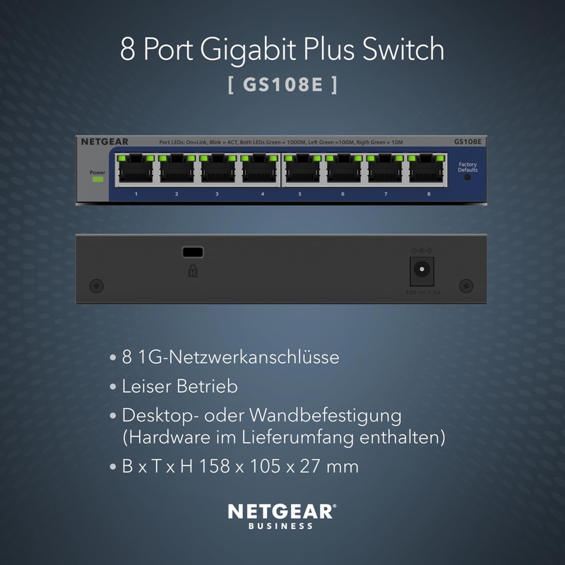 NETGEAR 8-Port Gigabit Ethernet Plus Switch (GS108E): Managed, Desktop or