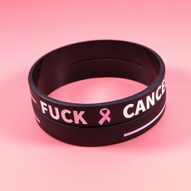 6 Packs Fuck Cancer Bracelet Wareness Wristbands Pink Ribbon Silicone Bracelets for Men Women Breast Cancers Awareness Support Motivational Encouragement Gift for cancer Survivors