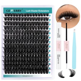 GEMERRY Individual Eyelash Set 100D Cluster Eyelashes 0.07 D Crul 10-18 mm Clusters Individual Eyelash Glue and Applicator DIY Cluster Eyelash Extension Set (100-0.07D-10-18 mm Set)