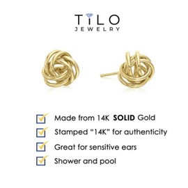 14K Gold Love Knot Stud Earrings, 9mm Diameter, Push-Back, Yellow Gold…