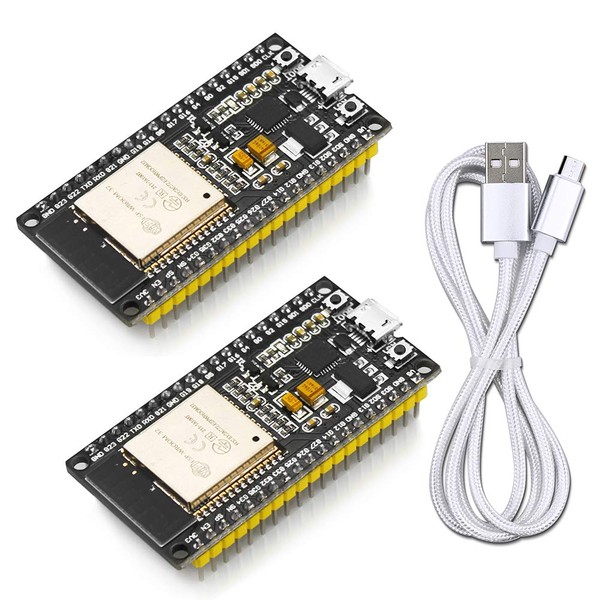 WayinTop ESP32 Development Board, Wi-Fi + BLE Module, ESP-WROOM-32 Implemented, Dual Core, Technical Compliance, Pack of 2, Includes Dedicated USB Cable