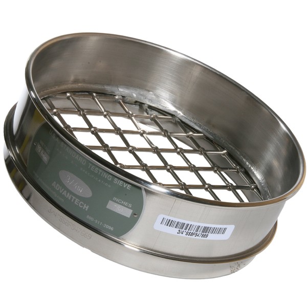 Advantech Stainless Steel Test Sieves, 8" Diameter, 0.75" Mesh, Full