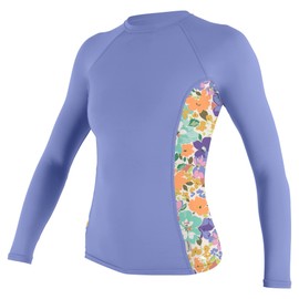 O'Neill Wetsuits Women's Standard Side Print Long Sleeve Rash Guard, Lily/Samiflor, Medium