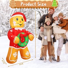 EYOYDE Christmas Gingerbread Man Inflatable Decoration 5.6 FT Outdoor Holiday Yard Decor with Santa Hat and Wreath, Perfect for Lawn, Garden, Party or Indoor Holiday Display