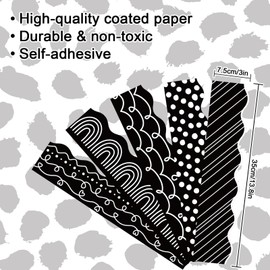 Whaline 68.9Ft Black and White Bulletin Board Borders Simple Dot Stripe Squiggle Rainbow Die Cut Scalloped Border Trim for School Classroom Chalkboard Wall Office Decor