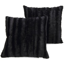 Cheer Collection Faux Fur Throw Pillows - Set of 2 Decorative Couch Pillows - 18" x 18" - Black