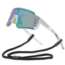 Suertree Cycling Glasses Sports Glasses Women Men Quick Glasses Lightweight Myopic Polarised Sports Sunglasses with UV400 for Sun Protection, Fishing, Travel, Outdoor Activities, White+Green+JSNQ