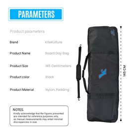 KiteKulture Two Board Day Bag for Kiteboarding, Padded Bag for Two Boards up to 145cm or One Board and Two Kites, Black