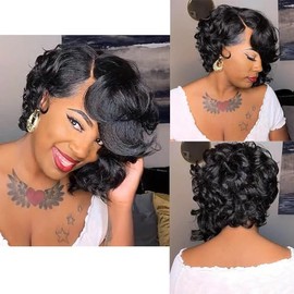 Short Curly bob Wigs for Black Women Curly Synthetic Hair Wig Short Curly bob Hairstyles (Black)