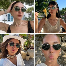 Tskestvy Women's Polarized Gold Retro Oval Sunglasses Trendy Fashion Designer Shades Vintage Classic Cute Small Metal Sunnies