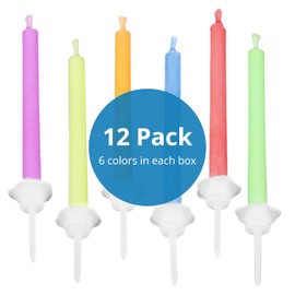 Rainbow Moments Color Flame Birthday Candles – Vibrant Assortment of 6 Colors, Non-Toxic & Eco-Friendly with Plastic Holders – 12 Count, 8-Minute Burn Time, Perfect for Celebrations & Parties