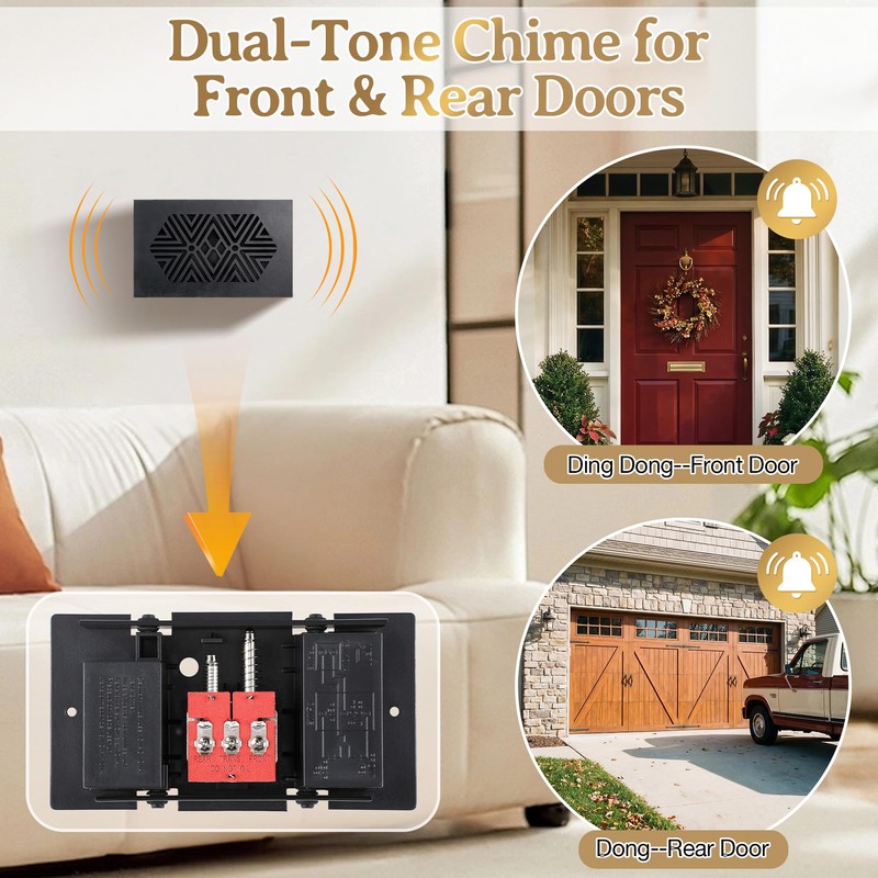Doorbell Chime Box Wired with 16V 10VA Wired Mechanical, Black,