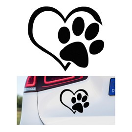 DXNQ Pet Dog Paw Puppy Love Heart Vinyl Decal, 4.6" 3.7" Heart with Dog Paw Print Reflective Bumper Sticker, Cute Waterproof Puppy Footprint Heart Decal for Window, Laptop, Wall (Black)
