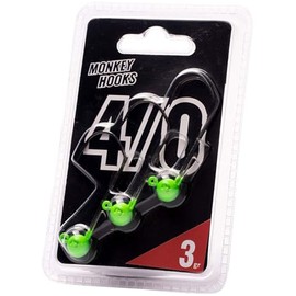 Monkey Lures Hook - 3 Jig Heads, Size/Weight/Colour: Size 4/0 / 3g / Green