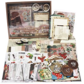 Irayin Vintage Scrapbook Accessory Set, 155 Pieces Bullet Journal Accessory Set with A6 Grid Notebook, Scrapbook Stickers, Travel Book Gift Set, DIY Gift for Girls Women (Rain)