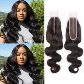 Risbaer Middle Part 2x6 Lace Closure Body Wave Remy Human Hair Wavy Lace Closure with Baby Hair (16 inch)