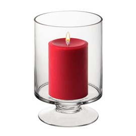 CYS EXCEL Glass Hurricane Pillar Candle Holder (H:6" W:3.75") | Multiple Size Choices Short Stem Candle Centerpieces | Stemmed Glass Cylinder Candle Vase