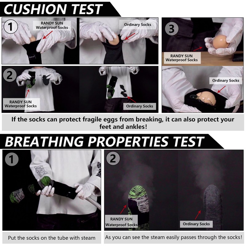 RANDY SUN Waterproof Breathable Crew Socks, Men's Dry Warm Cushion