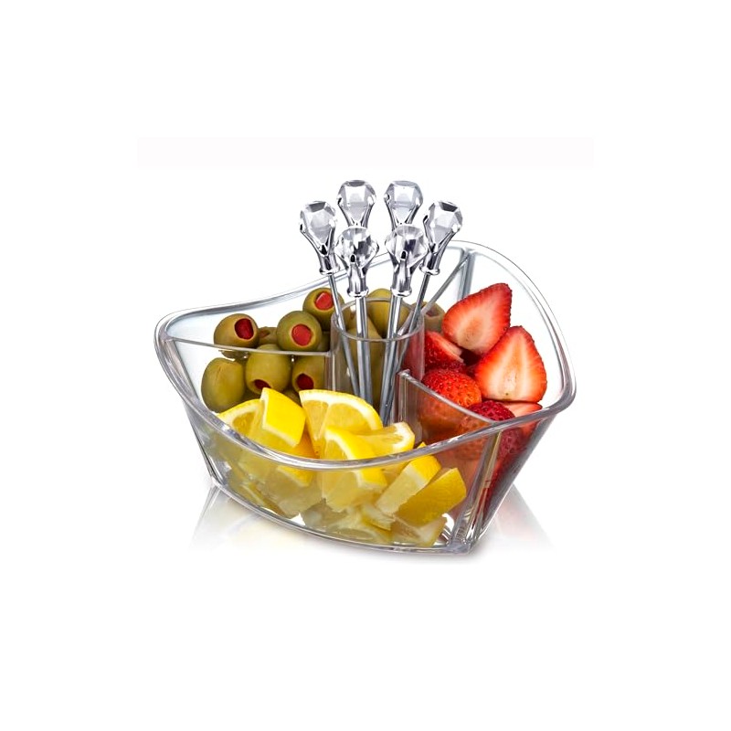 Prodyne Happy Hour Clear 3 Section Tray with Clear Diamond