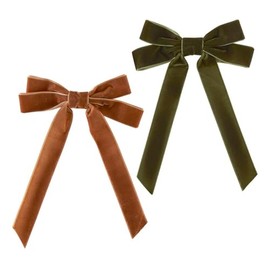 Bella Fashion Hair Bow Alligator Clip Styling Accessory, Standard Velvet Green and Brown - PACK OF 2