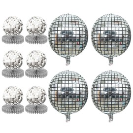 6 Pieces Disco Honeycomb Table Decorations And 4 Pieces Disco Balloons, Retro Decorations, Party Decorations, Sparkly Decorations