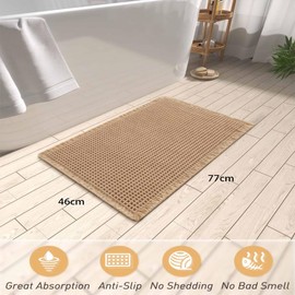 YDCZTYGY Waffle Knit Textured Bath Mat Super Absorbent Washable Quick Dry Non Slip Rug for Bathroom Hallway （46x77cm）