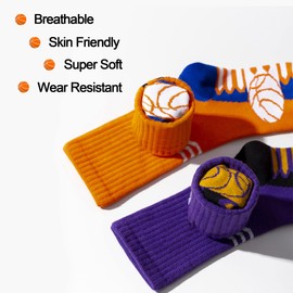 ELUTONG Kids Basketball Athletic Socks - 6 Pairs Boys Girls Soccer Socks Cotton Crew Mid Calf Sports Gym Socks, Breathable Hiking Outdoor Socks for 5-8 Years