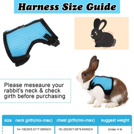 Bunny Harness and Leash Set, Adjustable Breathable Mesh Rabbit Vest with Double Buckles, Escape Proof Walking Training for Kittens, Rabbits, Ferrets, Guinea Pigs, Small Pets, Light Blue, Size M