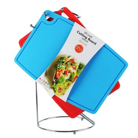 Liflicon Thick Cutting Boards for Kitchen Silicone Chopping Board Set of 2 Mid 12.6'' x 9.1”,Mini 9.1”x7.1” Non-slip Deep Drip Juice Groove Easy Grip Handle,Dishwasher Safe-Blue