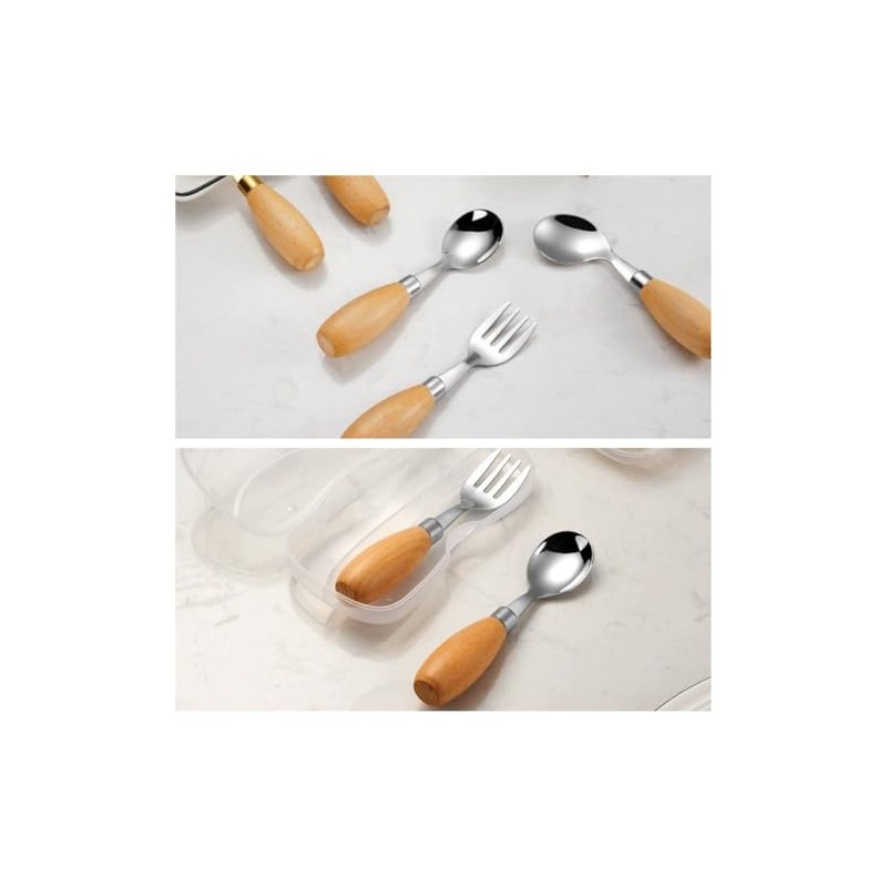 Stainless Steel Fork and Spoon with Wooden Handles, Simple Design