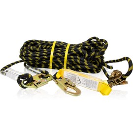 KwikSafety (Charlotte, NC) TSUNAMI (Premium BRAIDED ROPE) Vertical Lifeline Assembly with Rope Grab Snap Hooks Shock Absorber ANSI OSHA Fall Protection Restraint Roofing Safety Equipment | 25 ft.